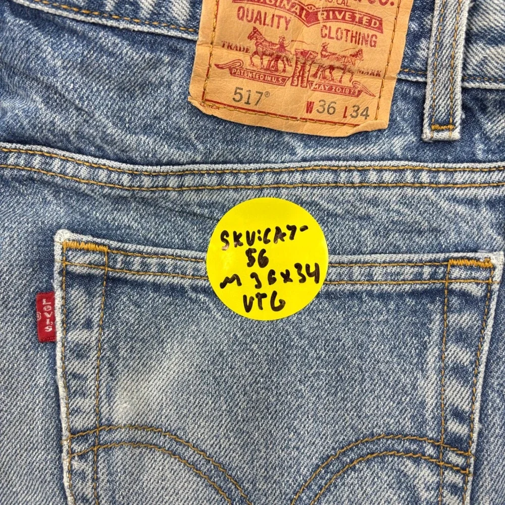 Vintage Levis 517 Mens 36x34 Bootcut Jeans Light Distress Festival Denim